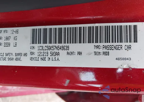 2007 Chrysler Sebring Touring z USA, uszkodzony, nr VIN 1C3LC56K57N549639